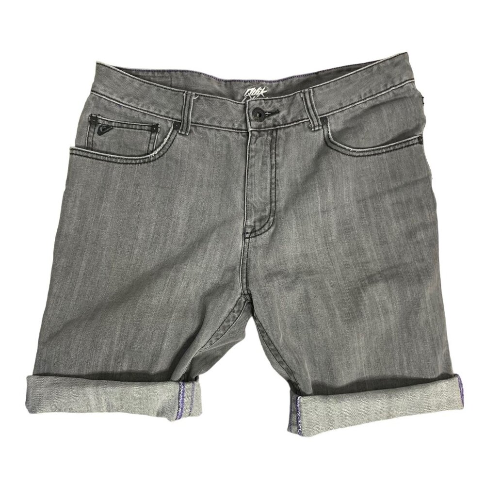Quiksilver Denim Cut Off Shorts 33 Grey Cotton Button Zip 5 Pocket Surf Skate